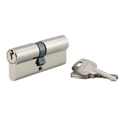 Thirard – Cylindre de serrure double entrée 35x40mm – Anti-arrachement – 5 goupilles – 3 clés en laiton nickelé – Pour portes en bois dur