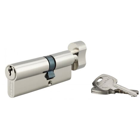 Thirard – Cylindre de serrure à bouton 30Bx50mm – Mécanisme 5 goupilles – Panneton anti-arrachement – 3 clés en laiton nickelé