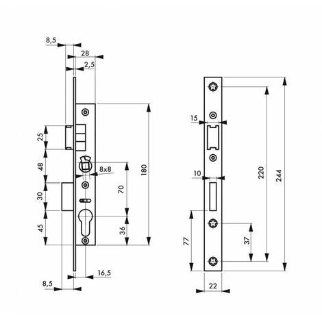 Thirard – Serrure monopoint encastrée pour porte d'entrée – Entraxe 70mm – Diamètre axe 16,5mm – Coffre en acier 15mm – Demi-tour réversible