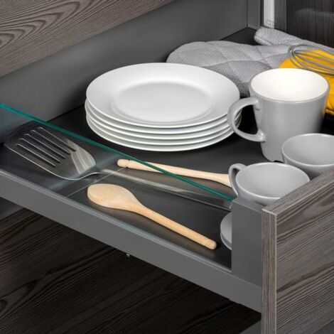 Emuca 3130235 Tiroir extérieur Vertex 40 kg hauteur 131 mm avec côtés en verre, 450, Gris anthracite (1/5)