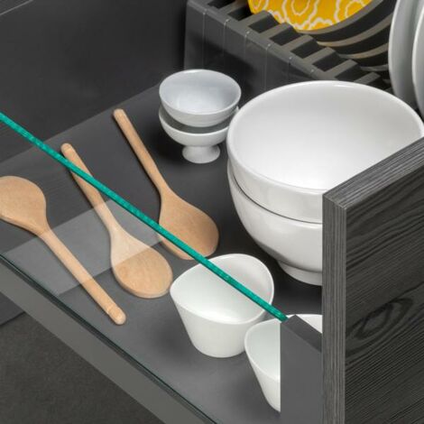 Emuca – Tiroir extérieur Vertex 3130535 – Charge 40 kg – Hauteur 178 mm – Côtés en verre 6 mm – Profondeur 500 mm – Acier gris anthracite (1/7)