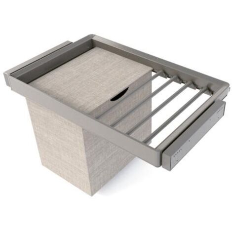 Emuca Kit de porte-pantalon à 7tringles, panier et rack ajustable Quartz pour armoires, glissières extension totale et à fermeture douce, Module 80cm, Finition Titane - talla (1/5)