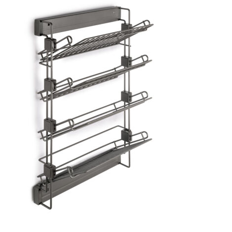 Emuca – Porte chaussures latéral coulissant 6938452 – Acier finition titane – 4 plateaux réglables – Accès facile avec glissières invisibles