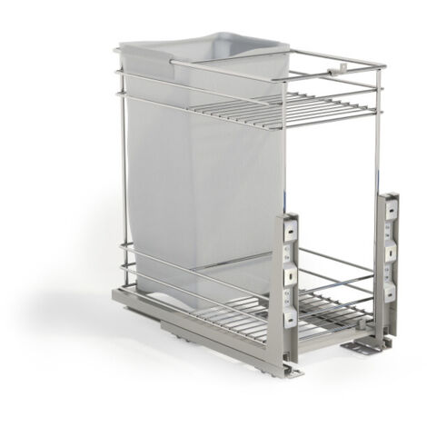 Emuca – Chariot coulissant Supra 8381611 avec 2 paniers grillagés et sac à pain – Acier chromé – Dimensions 300mm x 470mm x 487mm – Charge jusqu'à 25kg