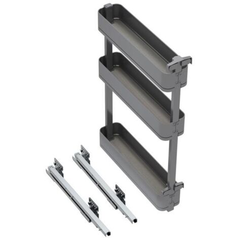 Emuca Porte-bouteilles latéral extractible Harmony avec fermeture amortie, Module largeur 150mm hauteur 800mm, Acier et Bois, Gris anthracite