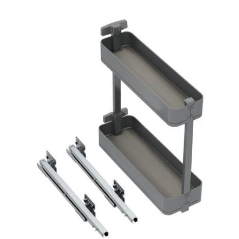 Emuca Porte-bouteilles latéral extractible Harmony avec fermeture amortie, Module largeur 200mm hauteur 700mm, Acier et Bois, Gris anthracite