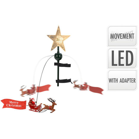 Étoile LED mobile pour sapin de Noël – Dimensions 22x8x51cm – Lumière chaude – Matériaux polypropylène et acier – Mouvement Père Noël (1/3)