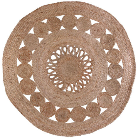 Tapis rond en jute ajouré - Beige - D 90 cm - Livraison gratuite
