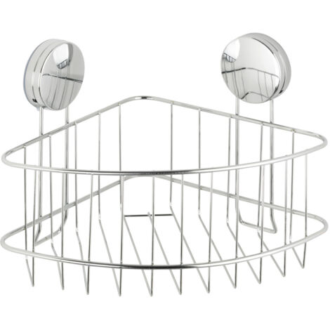 WENKO Etagère d'angle salle de bain Osimo, rangement douche angle fixation sans perçage "Static Loc Plus", Acier, 26,5x18x19 cm, chromé (1/5)