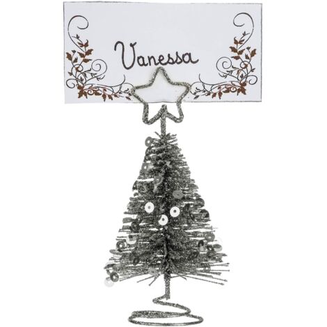 Porte nom en métal pailleté Argent d. 5 x h. 10 cm (1/2)