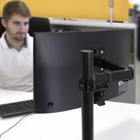 Emuca – Support écran inclinable et rotatif 360° pour table – Acier noir – Compatible VESA 75x75mm-100x100mm – 3200014 (1/10)