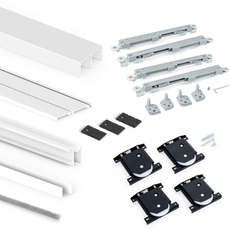 Emuca – Rail de porte coulissante 240 cm – Aluminium peint blanc – Ferrures pour 2 portes – Glissement silencieux avec roulements à billes (1/7)