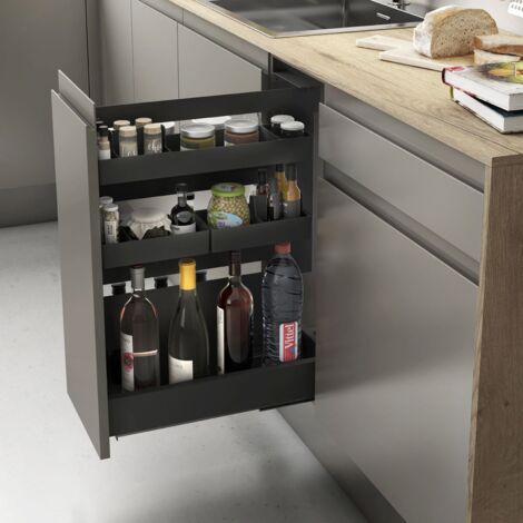 Garde-manger pour tiroir Nova Flat – 4 plateaux portables – Finition acier anthracite – Dimensions 255D x 641H x 516L mm – Menage Confort