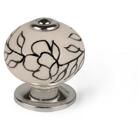 Sous blister, 4 boutons de meuble ronds en porcelaine whiteflower mod.e504 ø40mm rei. (1/4)