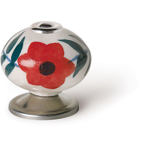 Blister avec 4 boutons de meuble ronds en porcelaine finition fleur rouge mod.e500 ø40mm rei. (1/5)
