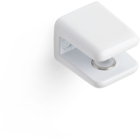 REI – Support fixe pour étagères en verre et bois – Zamac finition blanche – Épaisseur 6mm – Système de fixation vissé – 1 unité