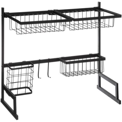 5Five Simply Smart – Organisateur évier en métal noir – Dimensions 58x30x51.5 cm – Séchage rapide pour 9 assiettes et 6 verres – Compartiments pour vaisselle
