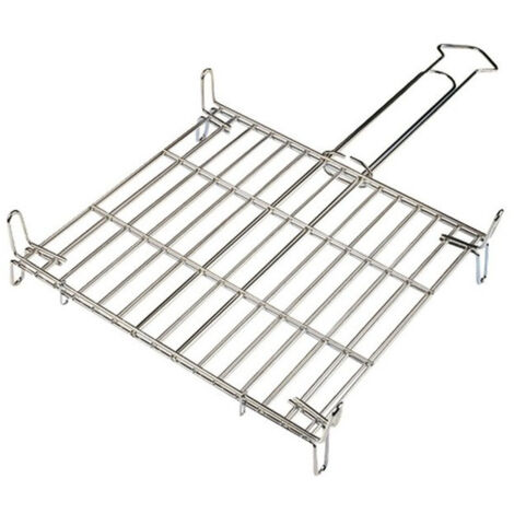 AC-Déco Double Grille Barbecue Ronde D 50 X H 75 Cm - Métal Chromé Avec Poignée Bois