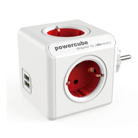 Ladrón ALLOCACOC Powercube original 4 tomas + 2 USB (5V). Color rojo - talla (1/5)