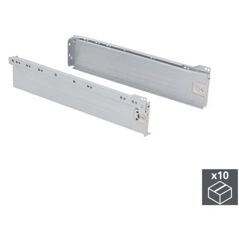 Lot de 10 tiroirs de cuisine Ultrabox, hauteur 86mm, profondeur 270mm, acier, gris métallisé - talla