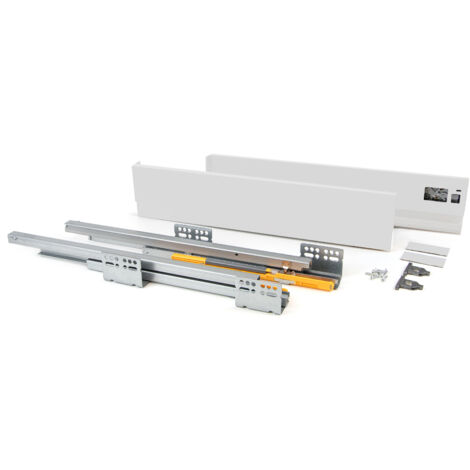 Emuca – Tiroir extérieur 30kg – Hauteur 105mm, profondeur 450mm – Acier peint blanc – Coulisses à extraction totale et fermeture amortie