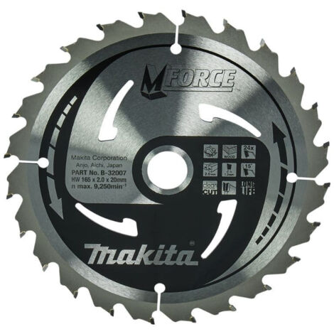 Makita – Lame de scie circulaire 165 x 20 mm 24 dents – B32007 – Pour bois dur et teck – Coupe nette sans éclat – 1 pc