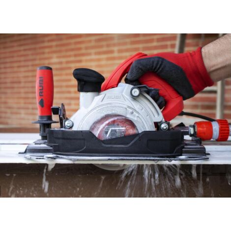 Rubi – Scie circulaire 1250W pour grès cérame et pierre – Coupe à sec ou à eau – Système de contrôle des poussières – Tête réglable 0° à 45° - TC-125
