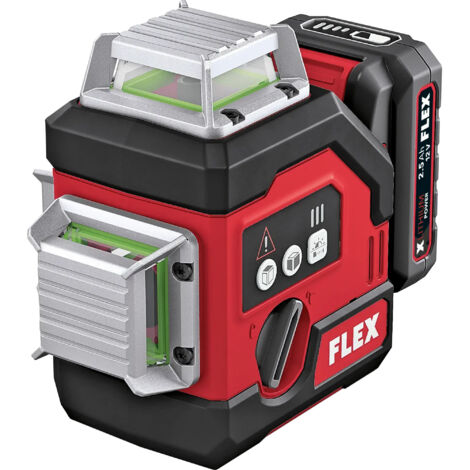 Flex – Laser lignes croisées 360° – 1 ligne horizontale et 2 verticales – Portée 100m – Classe de laser 2 – Avec mallette L-BOXX et batterie 2,5Ah