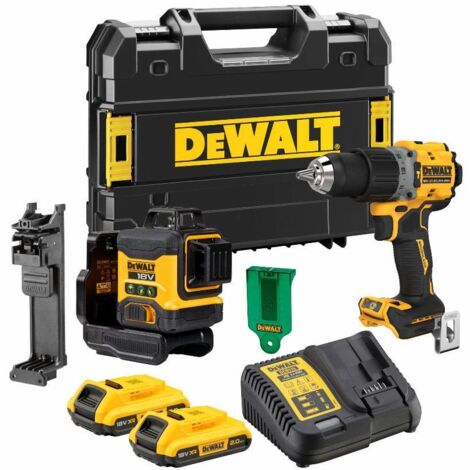 Kit 2 outils DEWALT Laser multilignes 3x360° DCLE34031 + Perceuse DCD805 - DCK2095D2T-QW