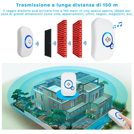 Campanello Wi-Fi Senza Fili da Esterno Impermeabile 32 Suoni 4 Livelli di  Volume