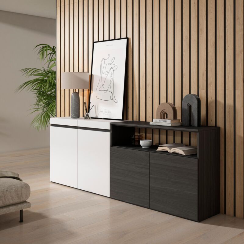 Skraut Home Credenza, Mobile, Cucina Madia, mobile ingresso 150x75x35cm 3  Porte grande stoccaggio Stile moderno Bianco