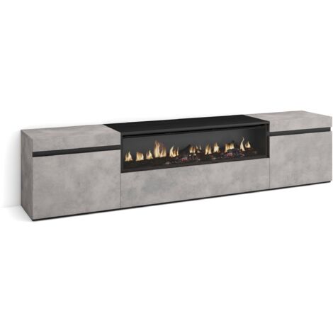 Skraut Home - Mobile TV Soggiorno, Ampio spazio a disposizione, 200x45x35cm, Per TV fino a 80", Camino elettrico, Stile moderno, Grigio Cemento (1/5)