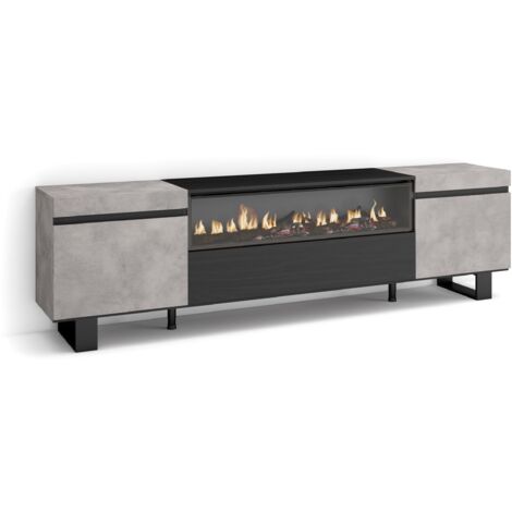 Skraut Home - Mobile TV Soggiorno, Ampio spazio a disposizione, 200x57x35cm, Per TV fino a 80", Camino elettrico, Design industriale, Stile moderno, Grigio Cemento (1/5)