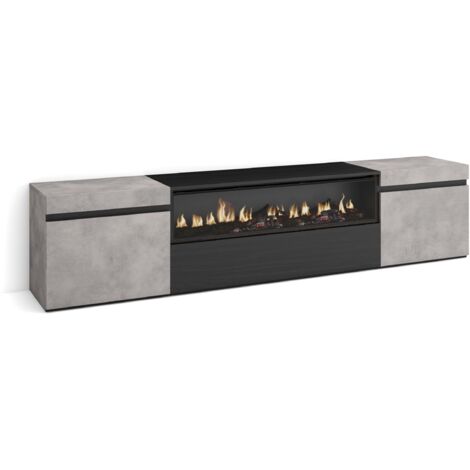 Skraut Home - Mobile TV Soggiorno, Ampio spazio a disposizione, 200x45x35cm, Per TV fino a 80", Camino elettrico, Stile moderno, Grigio Cemento (1/5)