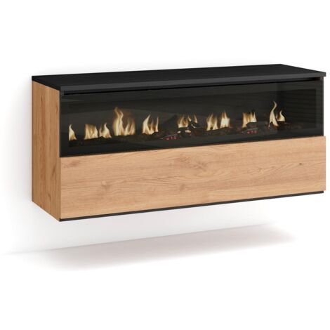 Skraut Home - Caminetto elettrico LED, Effetto Fiamma Realistico, 102x45x35cm, 1 apertura, 1 porta, Camino elettrico, Sospeso, da appendere, Stile moderno, Rovere e nero