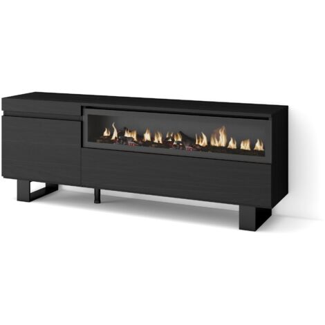 Skraut Home - Mobile TV Soggiorno, Ampio spazio a disposizione, 150x57x35cm, Per TV fino a 65", Camino elettrico, Design industriale, Stile moderno, Nero (1/5)