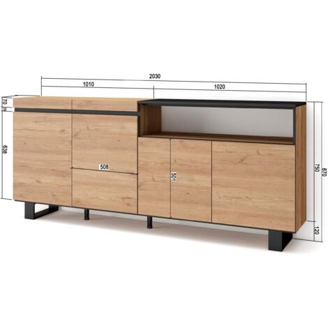 Skraut Home - Credenza, Mobile, Cucina Madia, mobile ingresso 200x87x35cm 4  Porte Design industriale Stile moderno Rovere e nero