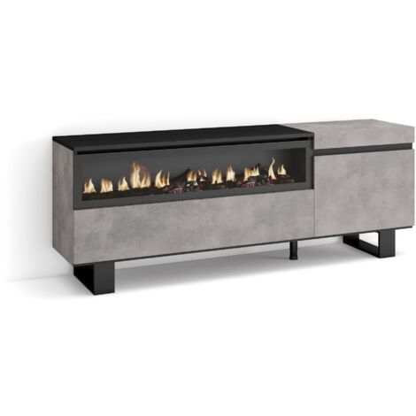 Skraut Home - Mobile TV Soggiorno, Ampio spazio a disposizione, 150x57x35cm, Per TV fino a 65", Camino elettrico, Design industriale, Stile moderno, Grigio Cemento (1/5)
