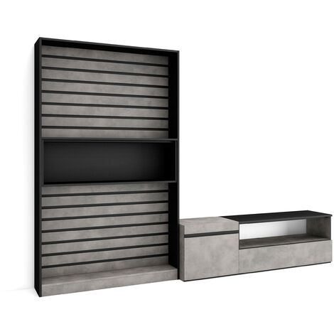 Mobile Soggiorno TV, 260x186x35cm, Per TV fino a 65, Set di mobili, Rovere  e nero