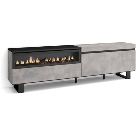 Skraut Home - Mobile TV Soggiorno, Ampio spazio a disposizione, 200x57x35cm, Per TV fino a 80", Camino elettrico, Design industriale, Stile moderno, Grigio Cemento (1/5)