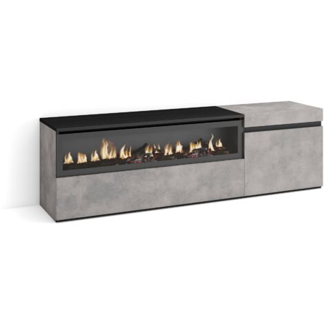 Skraut Home - Mobile TV Soggiorno, Ampio spazio a disposizione, 150x45x35cm, Per TV fino a 65", Camino elettrico, Stile moderno, Grigio Cemento (1/5)