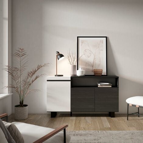 Skraut Home Credenza, Mobile, Cucina Madia, mobile ingresso 150x87x35cm 3 Porte  Design industriale Stile moderno Bianco