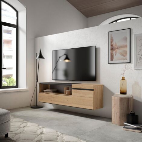 Mobile TV Soggiorno Skraut - 240x45x35 Cm, Sospeso, Stile Moderno Rovere E Nero