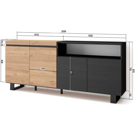 Skraut Home Credenza, Mobile, Cucina Madia, mobile ingresso 200x87x35cm 4  Porte Design industriale Stile moderno Rovere