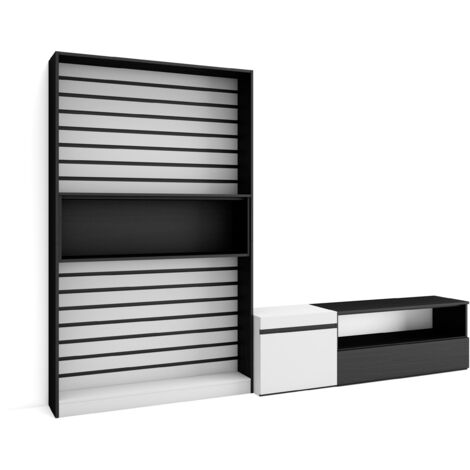 Skraut Home - Mobile Soggiorno TV, Parete Attrezzata Soggiorno, 260x186x35cm, Per TV fino a 65", Set di mobili, Stile moderno, Bianco e nero
