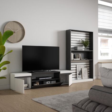 Skraut Home - Mobile Soggiorno TV, Parete Attrezzata Soggiorno,  210x186x35cm, Per TV fino a 80", Set di