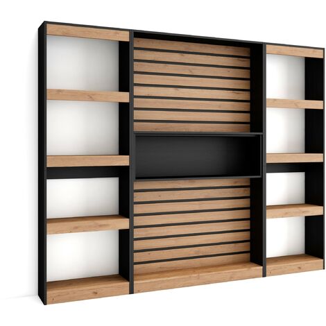 Skraut Home - Libreria scaffale, Scaffali in legno a ripiani, 230x186x25cm,  Soggiorno - Ufficio, Per libri, Stile moderno