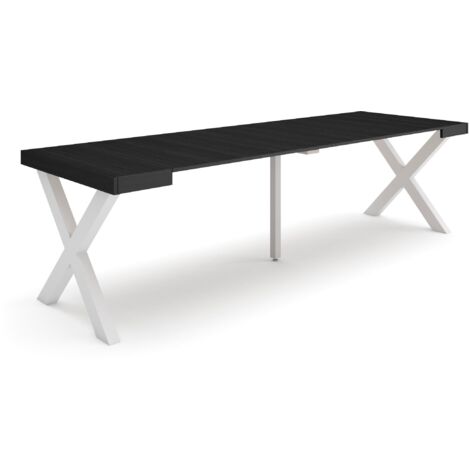 Skraut Home - Consolle allungabile, Tavolo consolle allungabile , 260, Per 12 persone, Gambe in legno, Stile moderno, Nero (1/5)