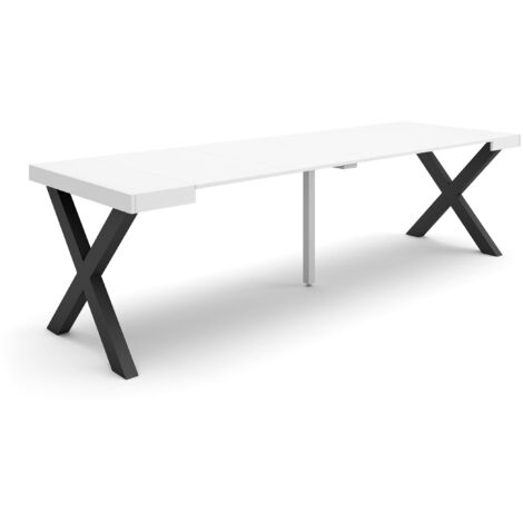 Skraut Home - Consolle allungabile, Tavolo consolle allungabile , 260, Per 12 persone, Gambe in legno, Stile moderno, Bianco (1/5)