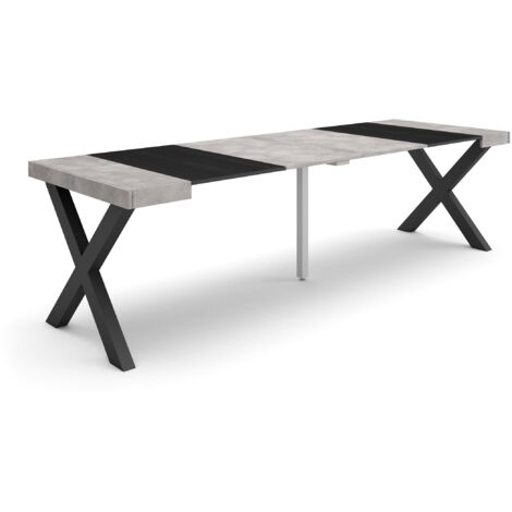 Skraut Home - Consolle allungabile, Tavolo consolle allungabile , 260, Per 12 persone, Gambe in legno, Stile moderno, Grigio Cemento (1/5)